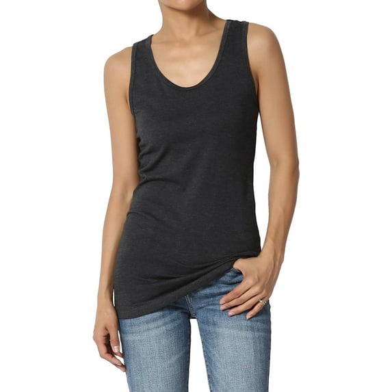 TheMogan Women's Basic Scoop Neck Racerback Stretch Cotton Tank Top Sleeveless Sporty Tee Charcoal XL