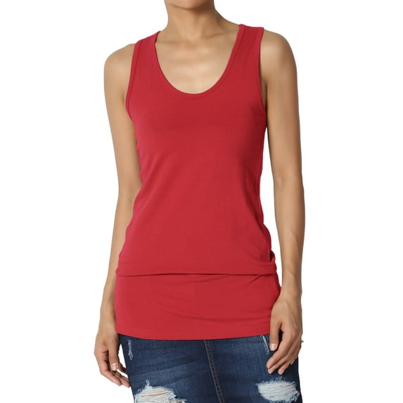 TheMogan Women's Basic Scoop Neck Racerback Stretch Cotton Tank Top Sleeveless Sporty Tee Dark Red S