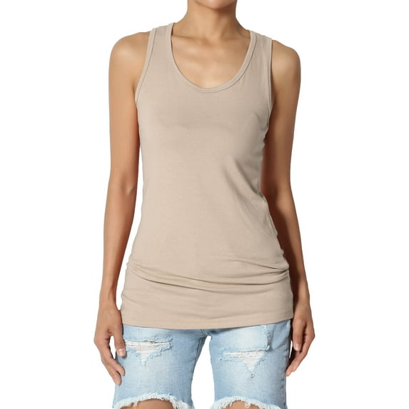 TheMogan Women's Basic Scoop Neck Racerback Stretch Cotton Tank Top Sleeveless Sporty Tee Light Mocha M
