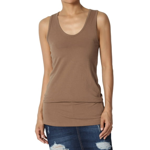 TheMogan Women's Basic Scoop Neck Racerback Stretch Cotton Tank Top Sleeveless Sporty Tee Mocha L