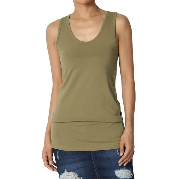 TheMogan Women's Basic Scoop Neck Racerback Stretch Cotton Tank Top Sleeveless Sporty Tee Olive Khaki XL