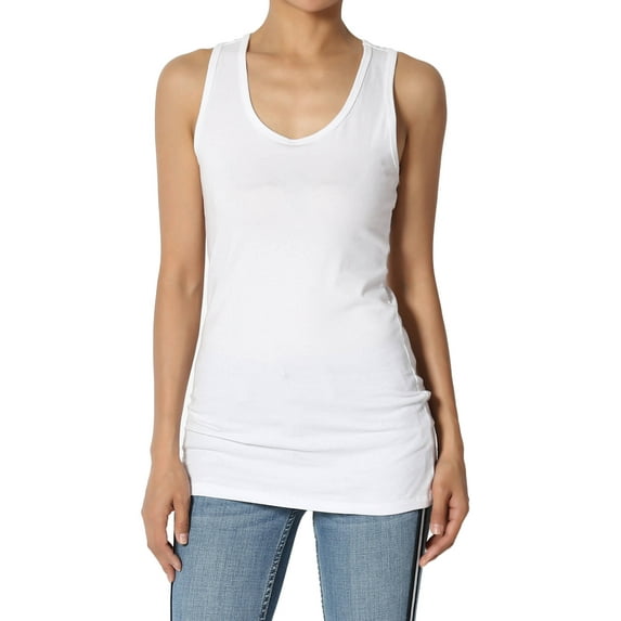 TheMogan Women's Basic Scoop Neck Racerback Stretch Cotton Tank Top Sleeveless Sporty Tee White L