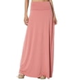 thumbnail image 1 of TheMogan Women's Casual Lounge Solid Foldable High Waist Draped Jersey Relaxed Long Maxi Skirt Ash Rose 1X, 1 of 7