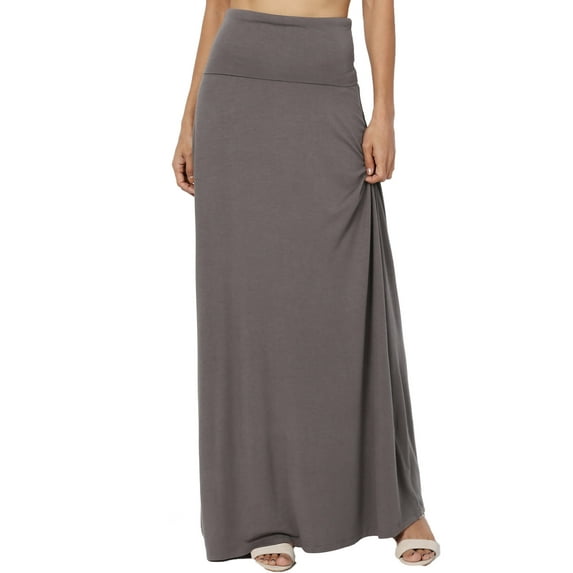 TheMogan Women's Casual Lounge Solid Foldable High Waist Draped Jersey Relaxed Long Maxi Skirt Grey 2X