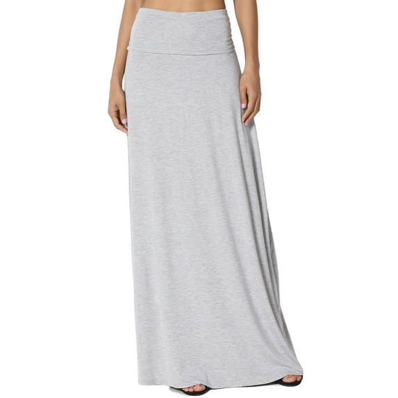 TheMogan Women's Casual Lounge Solid Foldable High Waist Draped Jersey Relaxed Long Maxi Skirt Heather Grey M