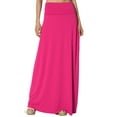 thumbnail image 1 of TheMogan Women's Casual Lounge Solid Foldable High Waist Draped Jersey Relaxed Long Maxi Skirt Hot Pink XL, 1 of 7