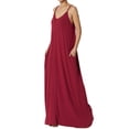 thumbnail image 1 of TheMogan Women's Casual V-Neck Draped Jersey Cami Long Maxi Dress W Pocket Summer Beach Burgundy M, 1 of 6
