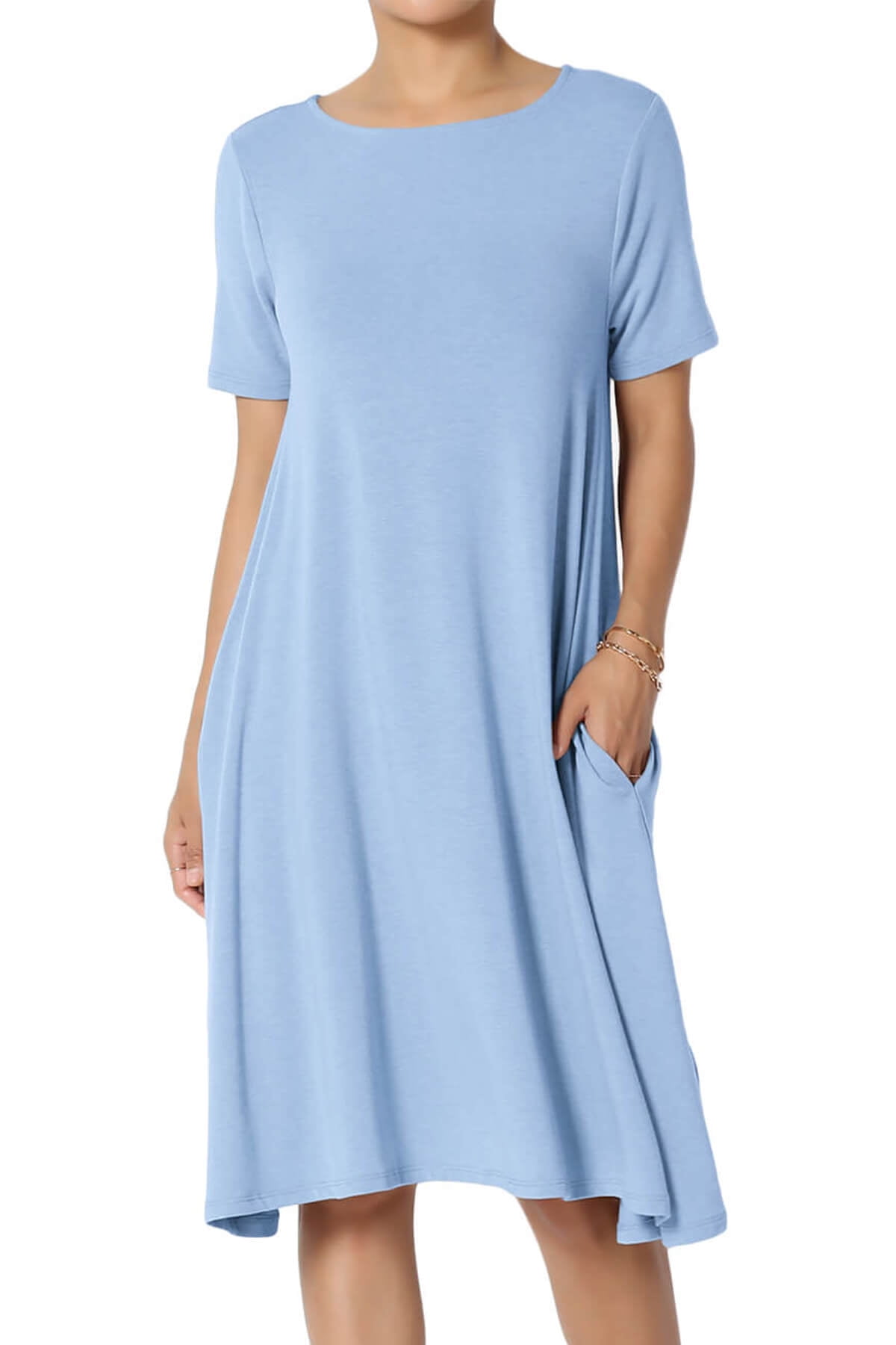 TheMogan Women s Classic A Line Dress with Pockets Comfort Fit Jersey Short Sleeve Casual Dresses Light Blue 3X Walmart