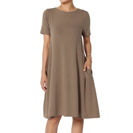 TheMogan Women's Classic A-Line Dress with Pockets Comfort Fit Jersey Short Sleeve Casual Dresses Mocha 3X