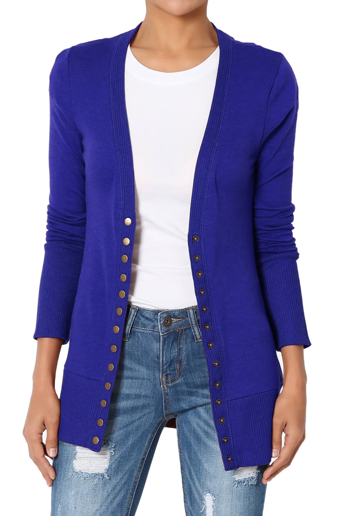Button-Front V Neck Long Sleeve Knit Cardigan in Black main image 0