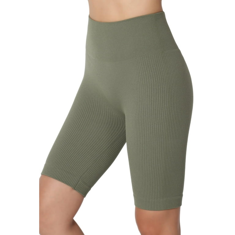 TheMogan Women s Compression Ribbed Seamless High Waist Biker Shorts Short Leggings