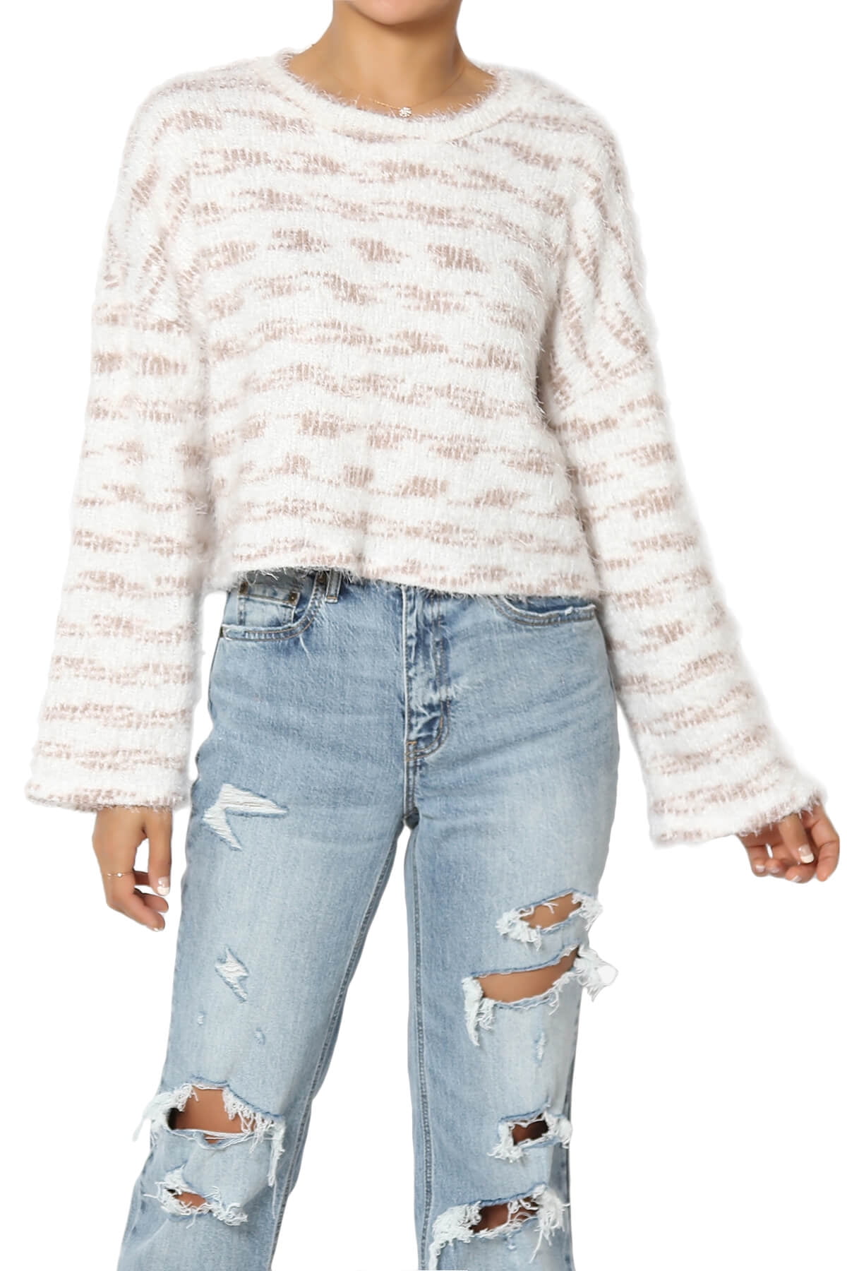 CIDER Women's Short Sleeve Collar Neck Sweater Top - Striped Knit Pullover For Casual Elegance