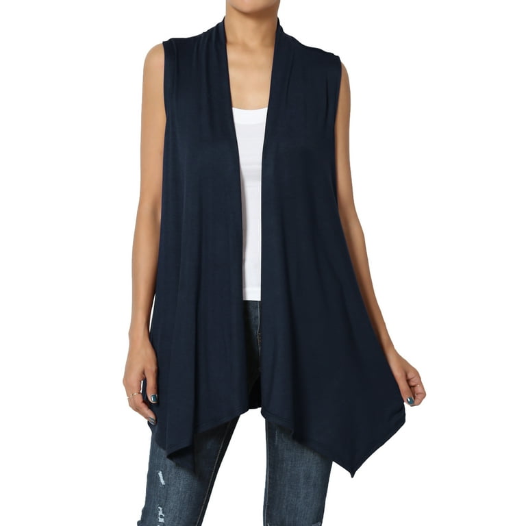 TheMogan Women's Long Vests Sleeveless Draped Lightweight Open