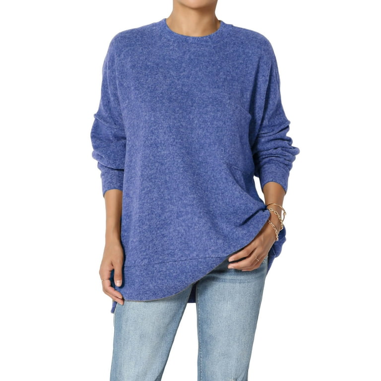 TheMogan Women's Oversized Soft Blushed Knit Pocket Long Sleeve