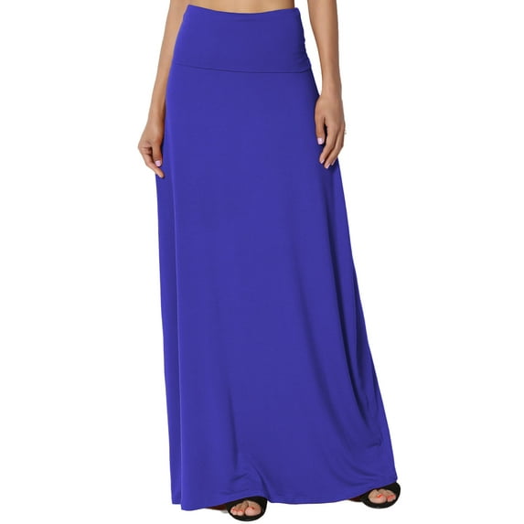 TheMogan Women's PLUS Casual Draped Jersey Foldable Waist Relaxed Long Maxi Skirt