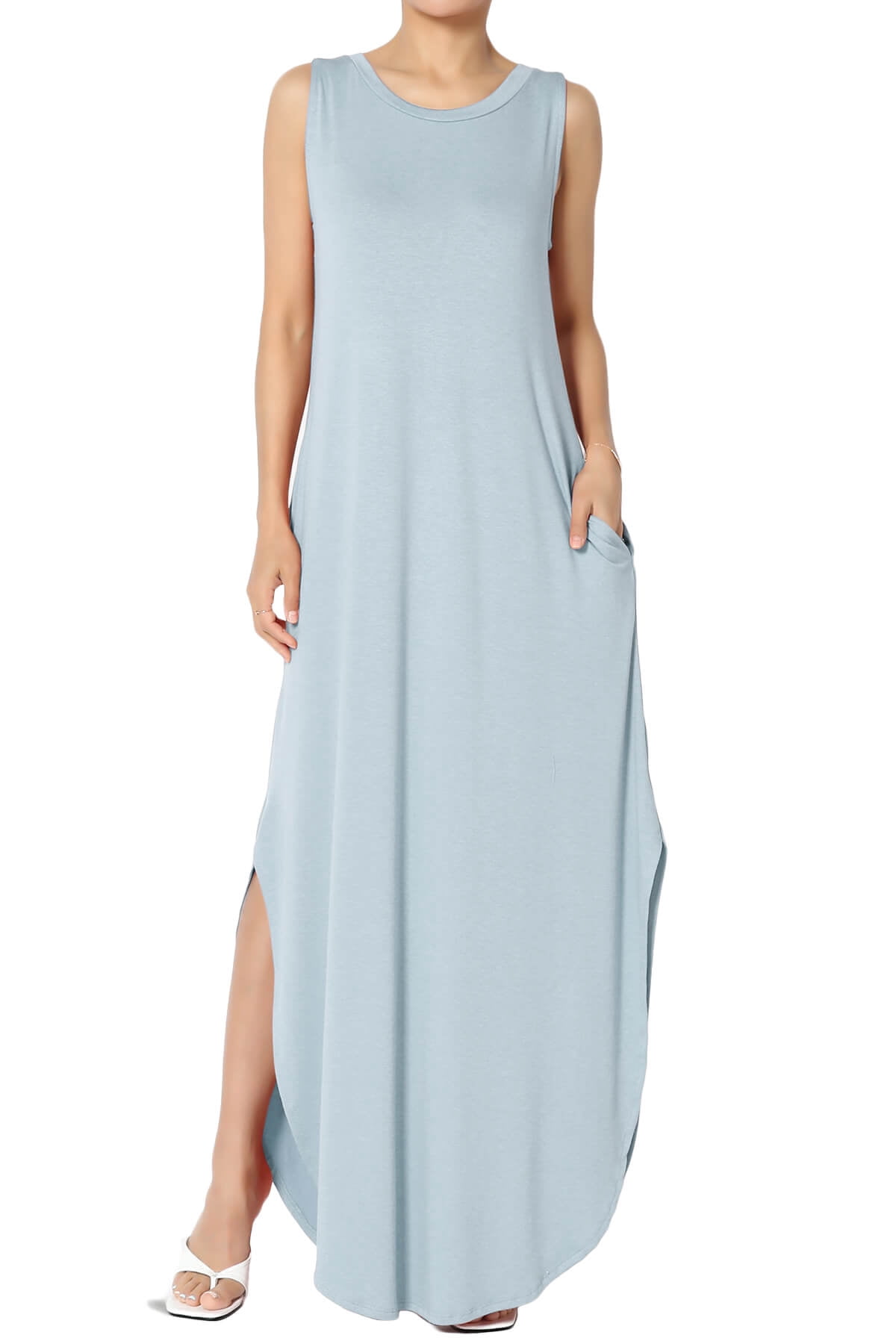 Women S Casual Loose Pocket Split Maxi Dress