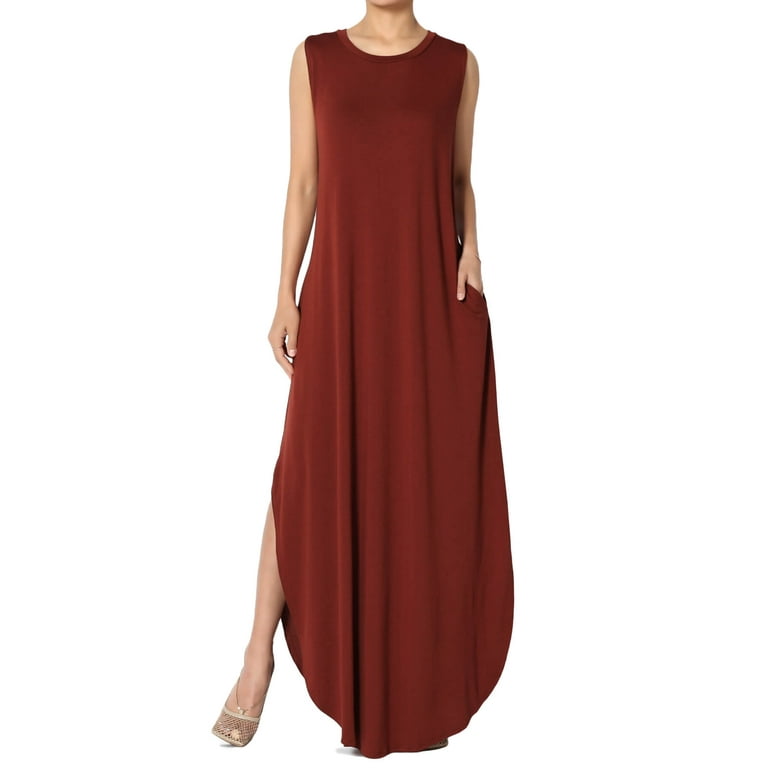 TheMogan Women s PLUS Casual Loose Sundress Sleeveless Split Maxi