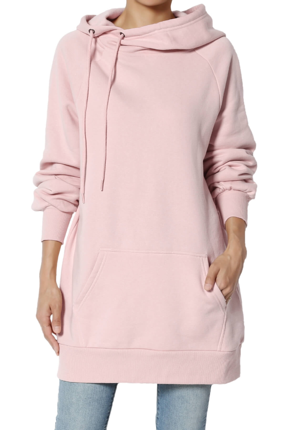 TheMogan Women's PLUS Drawstring Fleece Relaxed Hooded Pullover Tunic