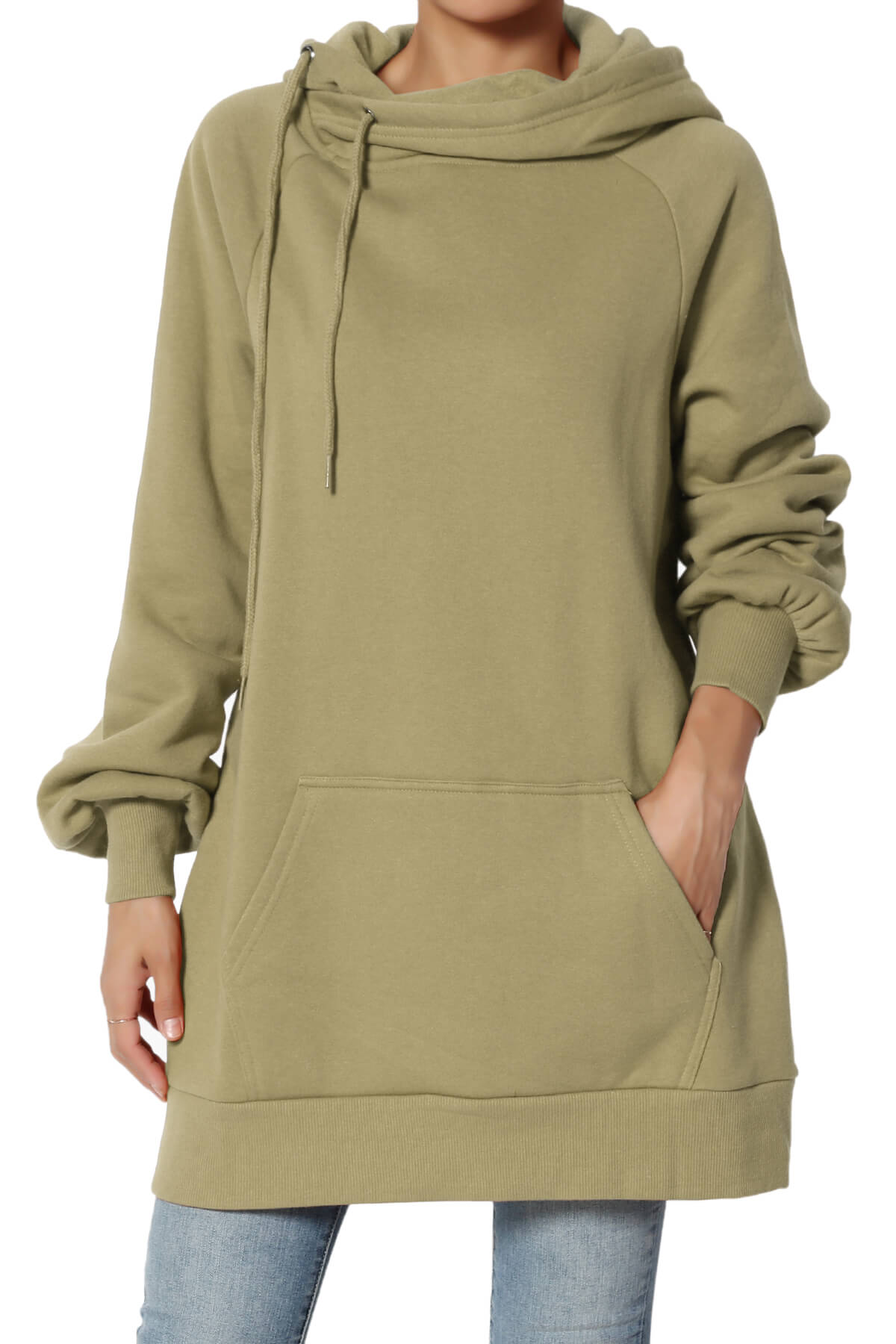 TheMogan Women's PLUS Drawstring Fleece Relaxed Hooded Pullover Tunic