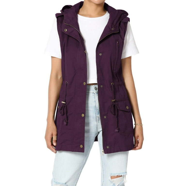 TheMogan Women s PLUS Drawstring Loose Fit Utility Vest Sleeveless Military Jacket Walmart