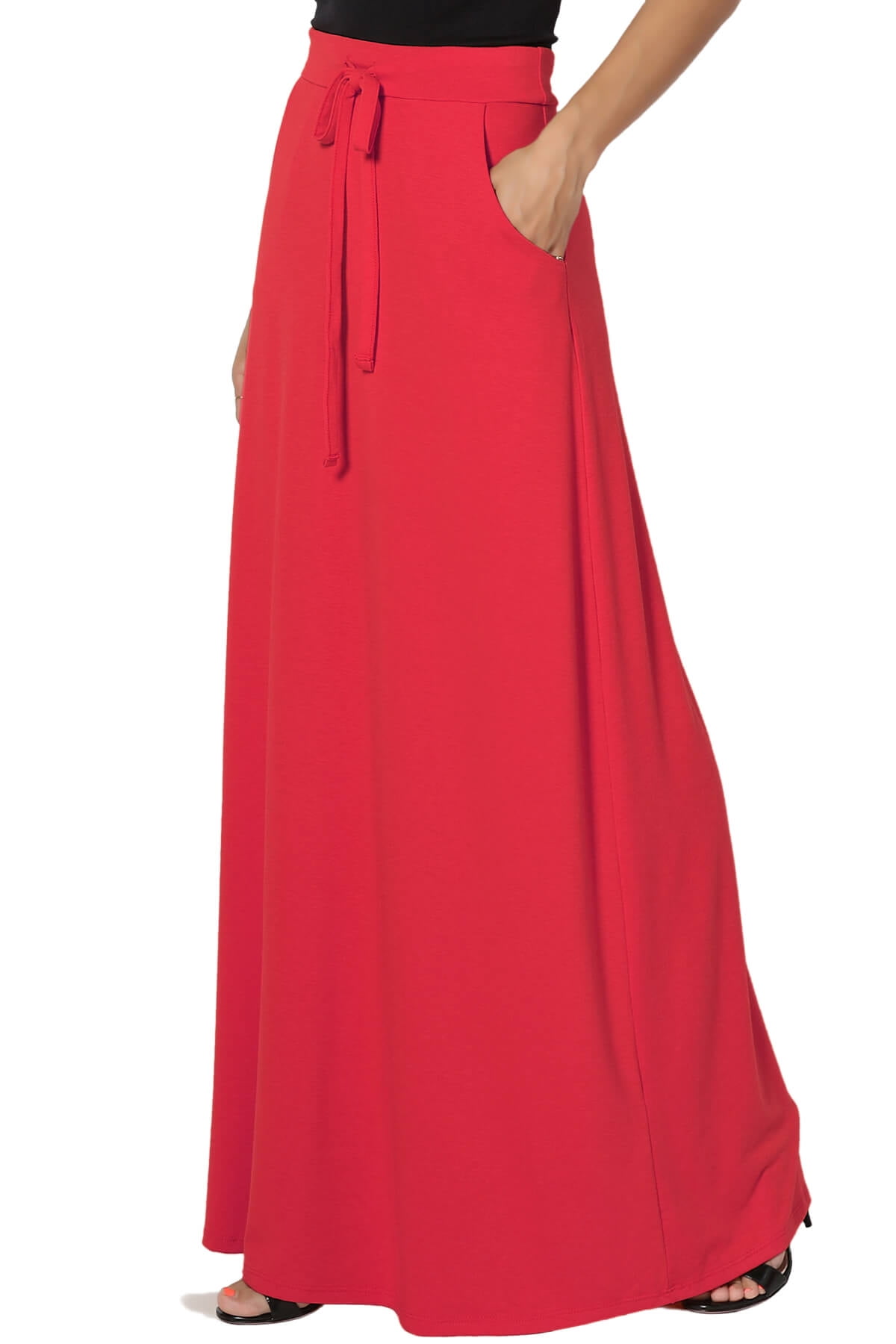 TheMogan Women s PLUS Drawstring Waist Pocket Drapey Jersey A Line Long Maxi Skirt Walmart