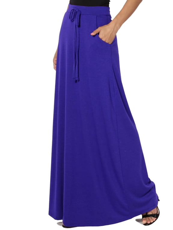 Women's PLUS Drawstring Waist Pocket Drapey Jersey A-Line Long Maxi Skirt