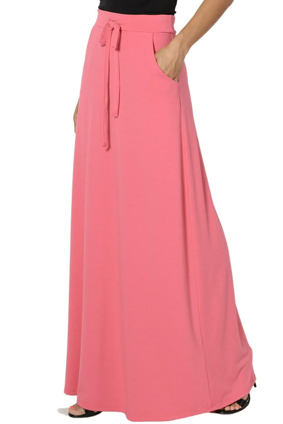 Women's PLUS Drawstring Waist Pocket Drapey Jersey A-Line Long Maxi Skirt