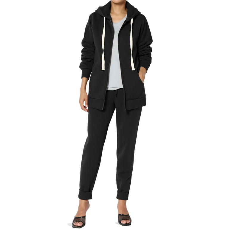 TheMogan Women s PLUS Lounge Fleece Zip Up Jacket Drawstring
