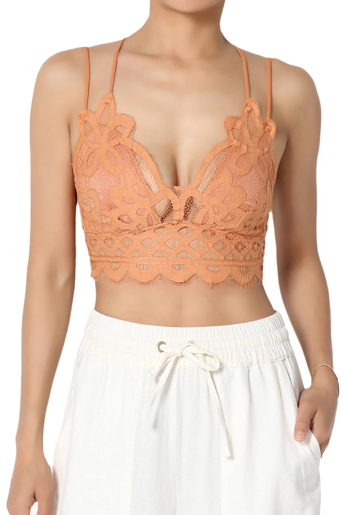 Adjustable Cross Strap Lace Crochet Smock Back Bralette