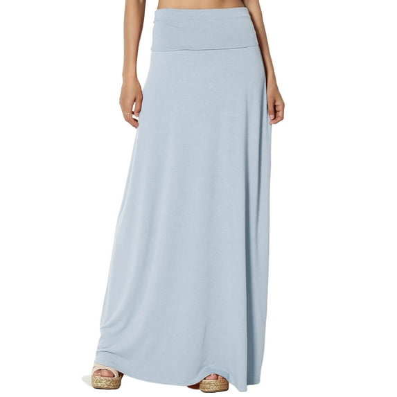 TheMogan Women's S~3X Casual Draped Jersey Foldable Waist Relaxed Long Maxi Skirt