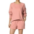 thumbnail image 1 of TheMogan Women's S~3X Cotton Terry Long Sleeve Oversized Top & Drawstring Shorts SET, 1 of 7