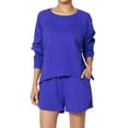 thumbnail image 1 of TheMogan Women's S~3X Cotton Terry Long Sleeve Oversized Top & Drawstring Shorts SET, 1 of 7