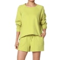 thumbnail image 1 of TheMogan Women's S~3X Cotton Terry Long Sleeve Oversized Top & Drawstring Shorts SET, 1 of 7
