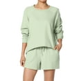 thumbnail image 1 of TheMogan Women's S~3X Cotton Terry Long Sleeve Oversized Top & Drawstring Shorts SET, 1 of 7