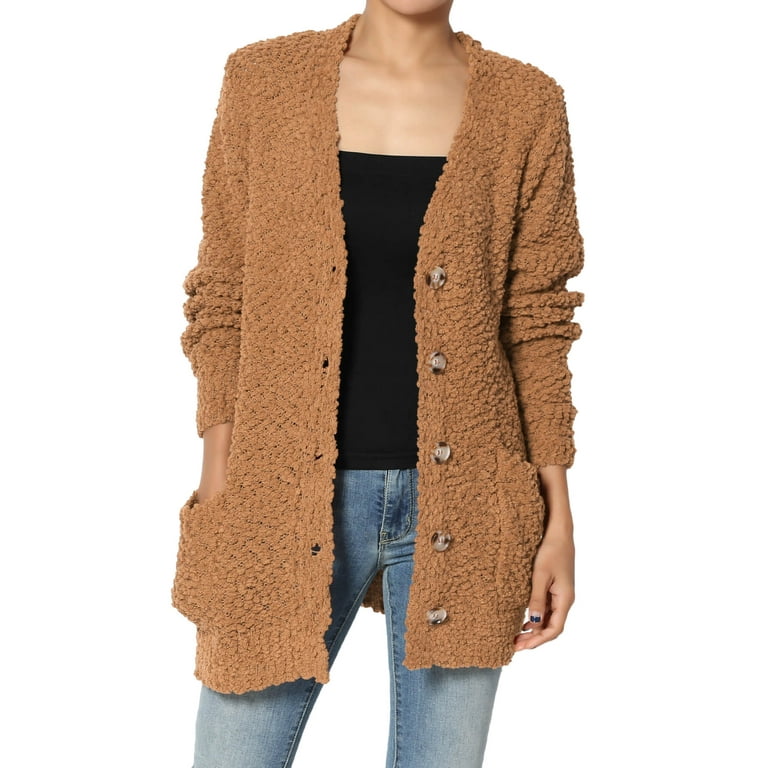 TheMogan Women s S 3X Cozy Button Down V Neck Teddy Knit Sweater