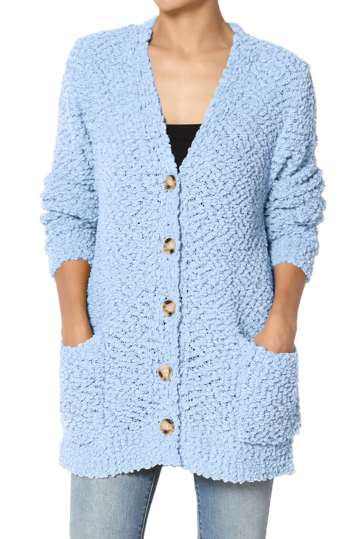 Themogan Womens S3x Cozy Button Down V Neck Teddy Knit Sweater