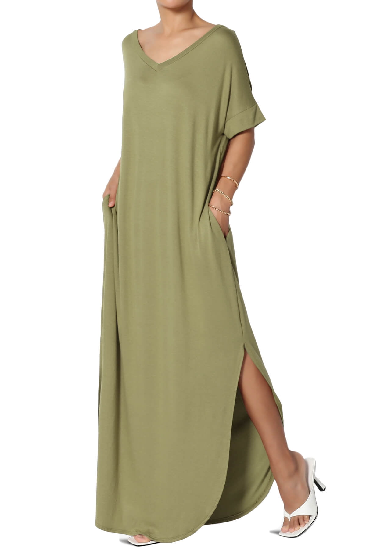 Women s Relaxed T Shirt Slit Maxi Dress
