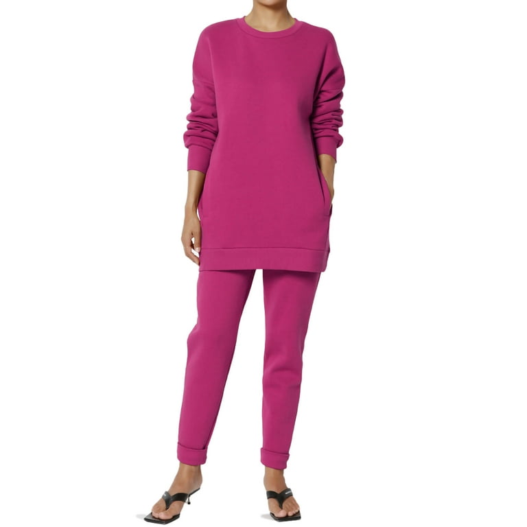 TheMogan Women s S 3X Lounge Fleece Pullover Sweatshirt Jogger Pants SET Walmart