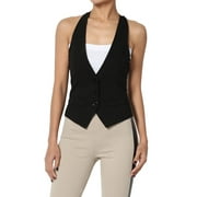 TheMogan Women's S~3X Semi-Formal Versatile Classic Woven Vest Uniform Waistcoat