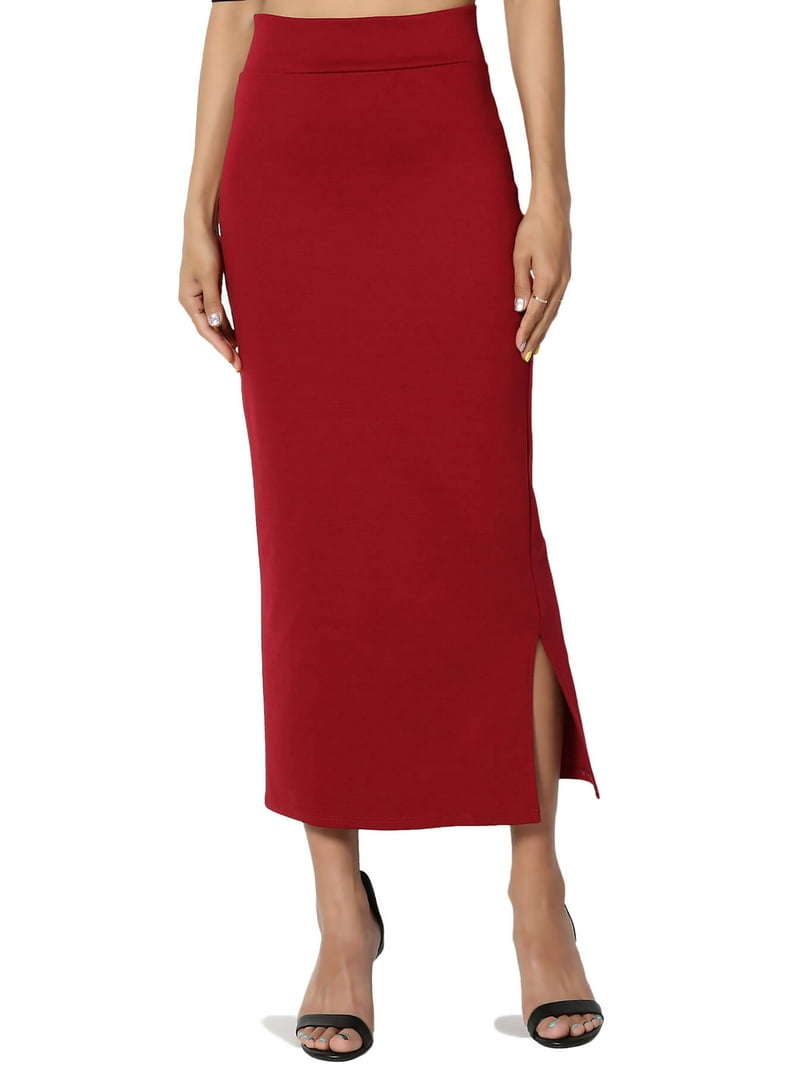 TheMogan Women's S~3X Side Slit Ponte Knit High Waist Mid