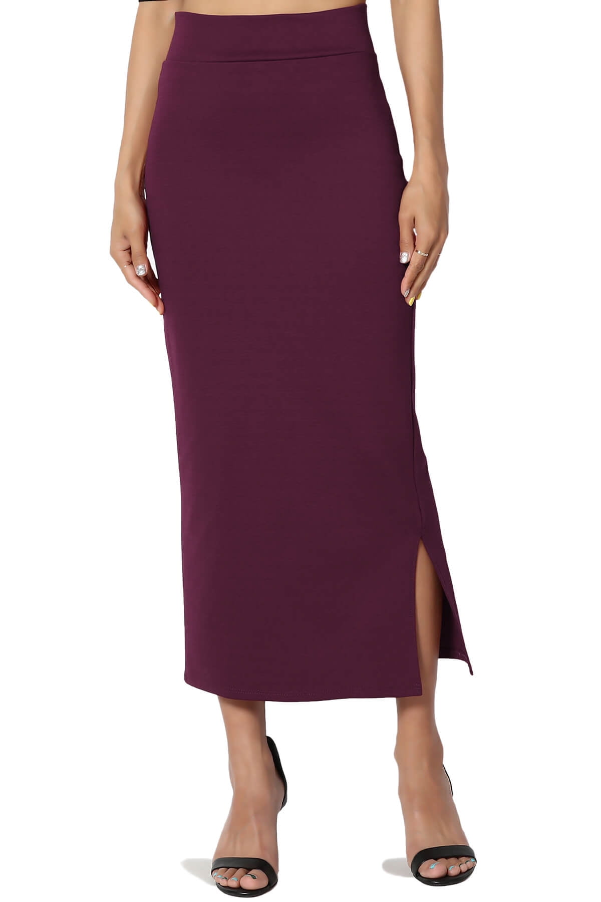 TheMogan Women s S 3X Side Slit Ponte Knit High Waist Mid Calf Long Pencil Skirt Walmart