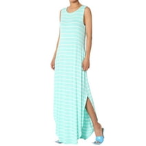 TheMogan Women's S~3X Sleeveless Loose Striped Curved Slit Hem Long Maxi Dress