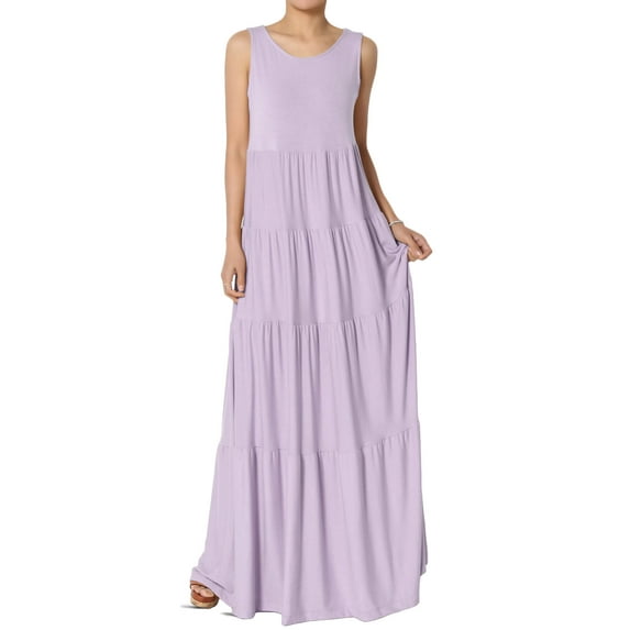 TheMogan Women's S~3X Sleeveless Scoop Neck Tiered Jersey Relaxed Fit Long Maxi Dress
