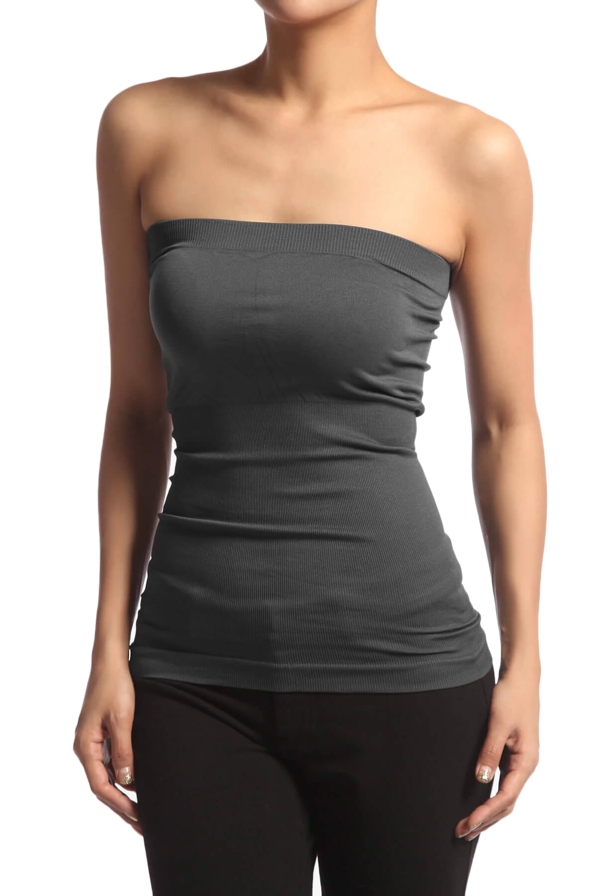 TheMogan Seamless Strapless Bandeau Tube Top Shaping Ribbed Waist Tank :  : Clothing, Shoes & Accessories