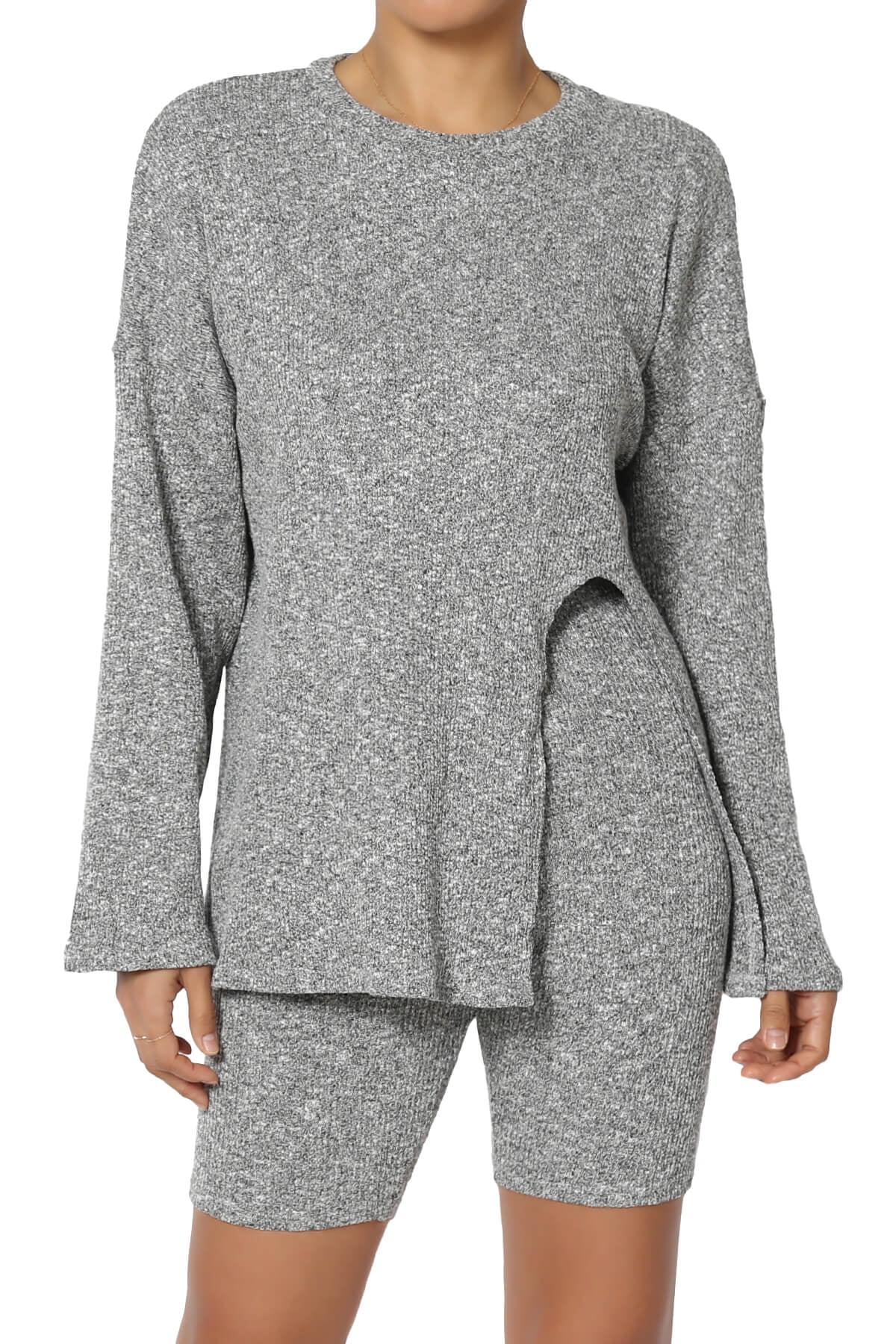 Oversize Slit Sweatshirt and Ribbed Leggings 2pcs Set main image 0