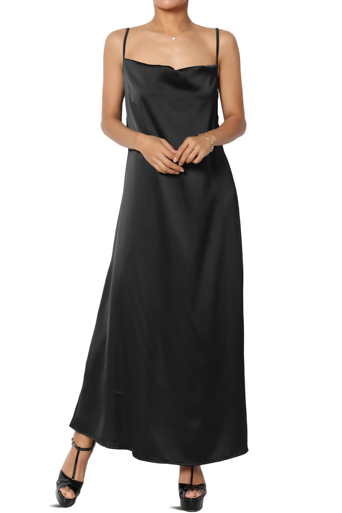 TheMogan Women's Spaghetti Strap Cowl Neck Long Slip Satin Silk Midi Maxi Dress - Walmart.com