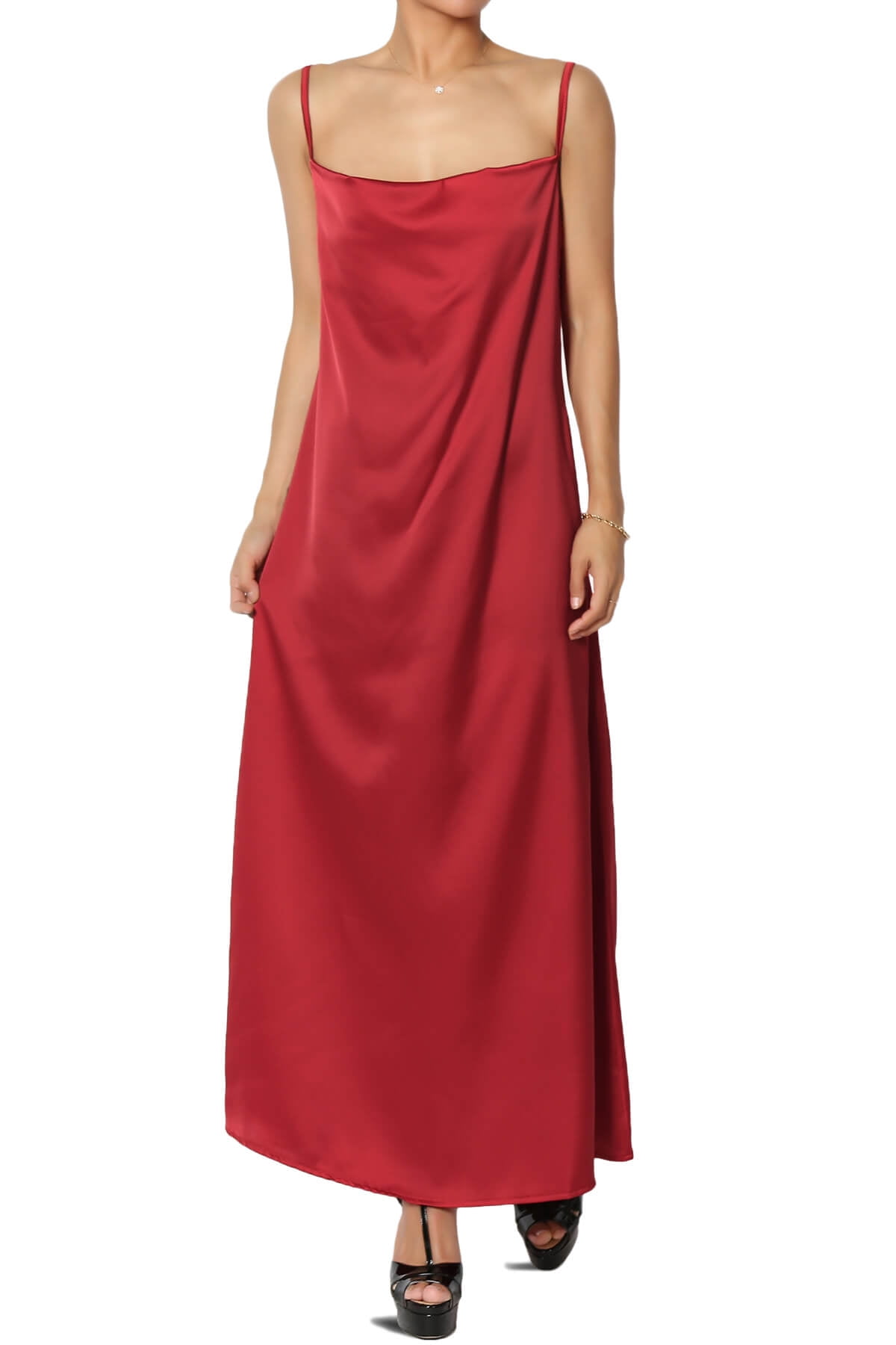 TheMogan Women's Spaghetti Strap Cowl Neck Long Slip Satin Silk Midi Maxi Dress - Walmart.com