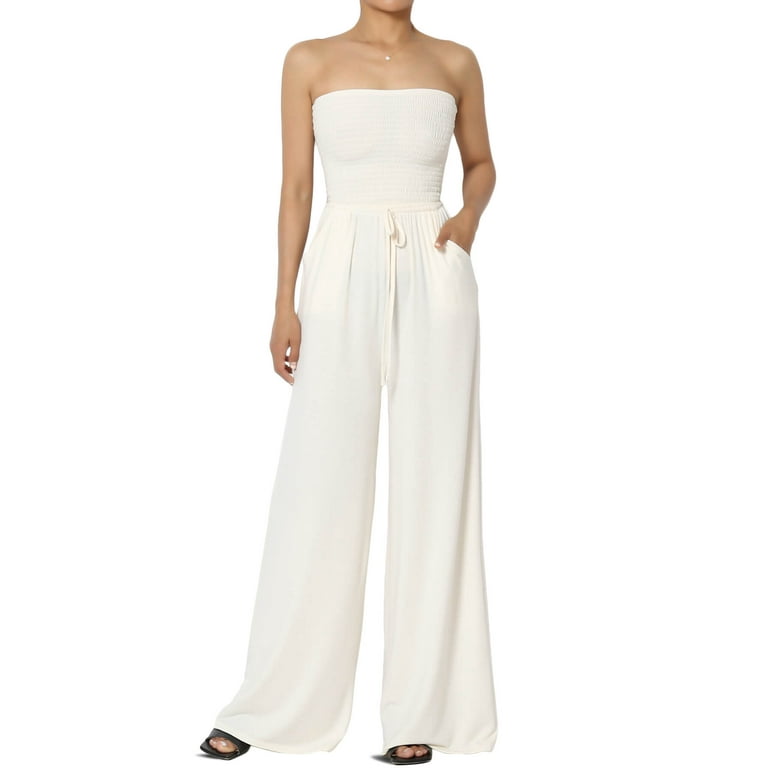 White Pockets Smocked Strapless Pants White Pockets Smocked Strapless Pants