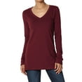 thumbnail image 1 of TheMogan Women's V-Neck Long Sleeve Top Basic Stretch Cotton Relaxed Slim Fit T-Shirt Dark Burgundy L, 1 of 7