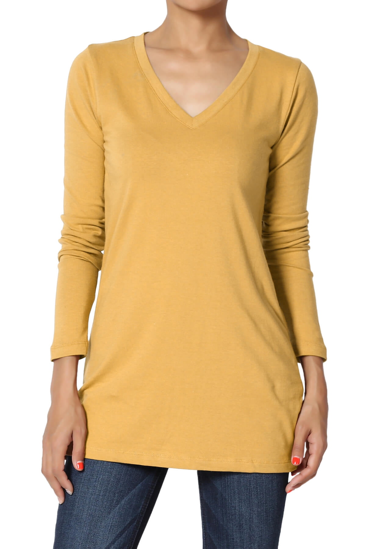 TheMogan Women's V-Neck Long Sleeve Top Basic Stretch Cotton